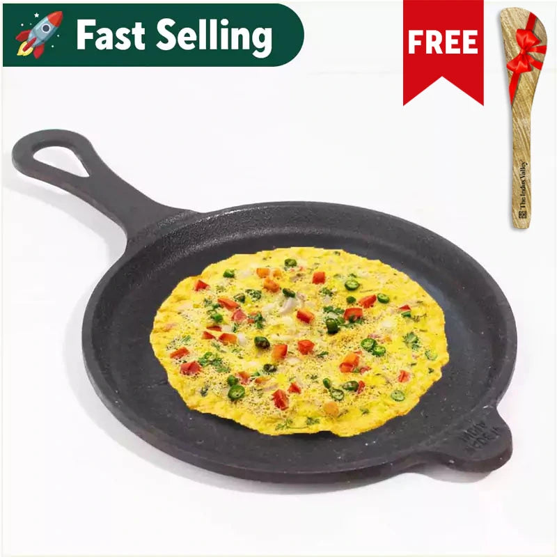 CASTrong Cast Iron Shallow Fry Pan + Free ₹110 Spatula Pre-seasoned, Nonstick, 100% Pure, Toxin-free, Induction, 25cm
