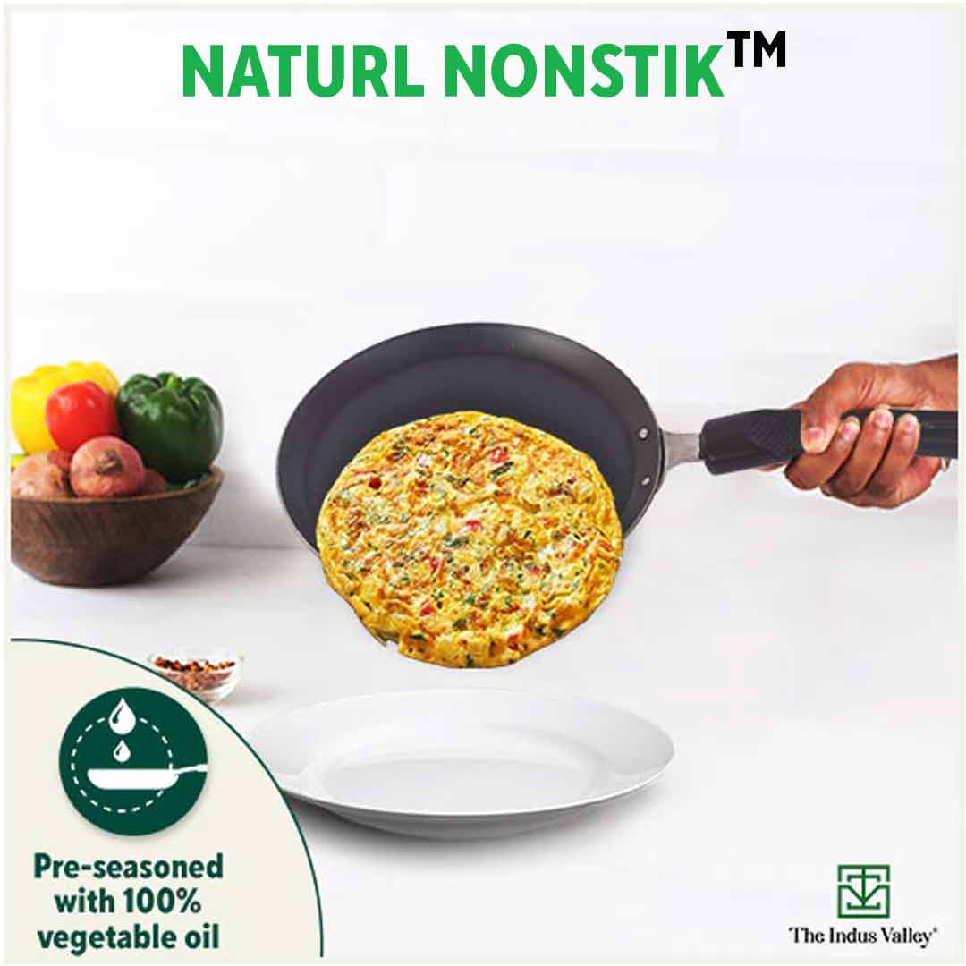 100% Pure Iron Square Tawa with Double Handles, Pre-Seasoned, Toxin-free, Induction, 30.5cm