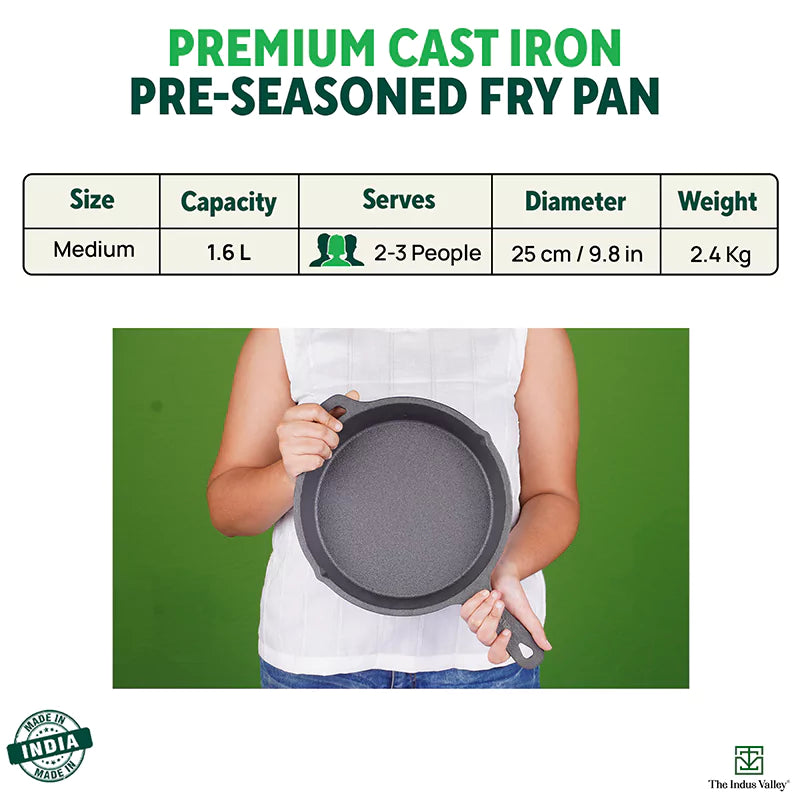 CASTrong Cast Iron Fry Pan, Pre-seasoned, Nonstick, 100% Pure, Toxin-free, Induction, 25cm, 1.6L, 2.4kg