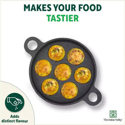 CASTrong Cast Iron Paniyaram/Appe Pan, Pre-seasoned, Natural Nonstick, 100% Pure, Toxin-free, 7 Pit, 18.9cm, 2.3kg