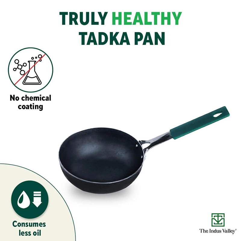 100% Pure Sheet Iron Tadka Pan 13.3cm, Silicone Handle, Seasoned, Toxin-free