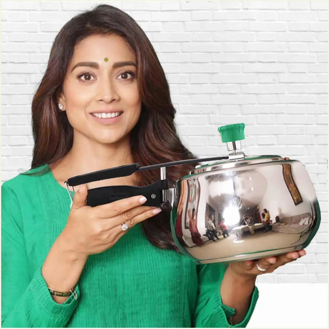 Tri-Steel Premium Stainless Steel Pressure Cooker, Tri-ply Induction Bottom, 100% Safe, ISI Certified, 5 Yr Warranty, 3/5L