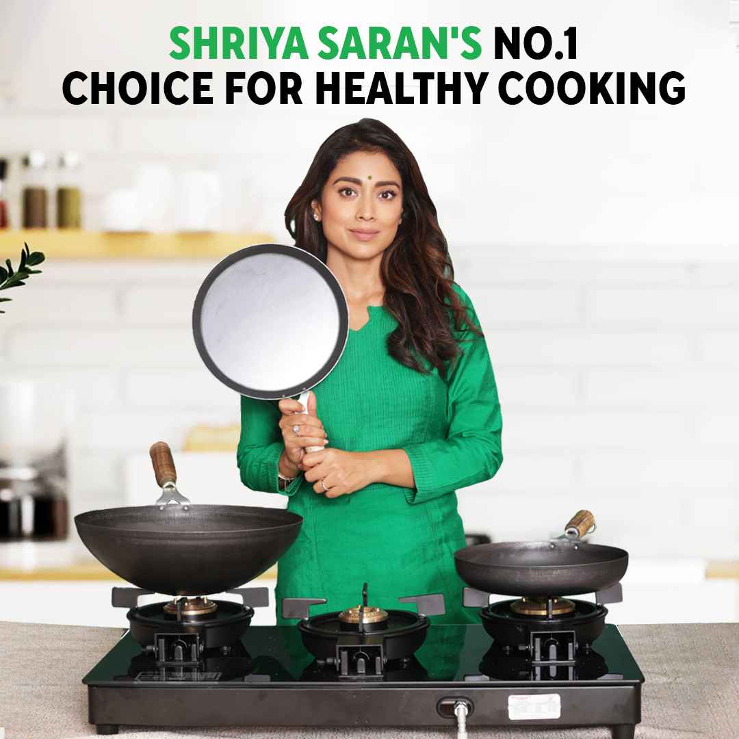 100% Pure Sheet Iron Cookware Set: Kadai+ Fry Pan, Toxin-free, Pre-seasoned, Induction