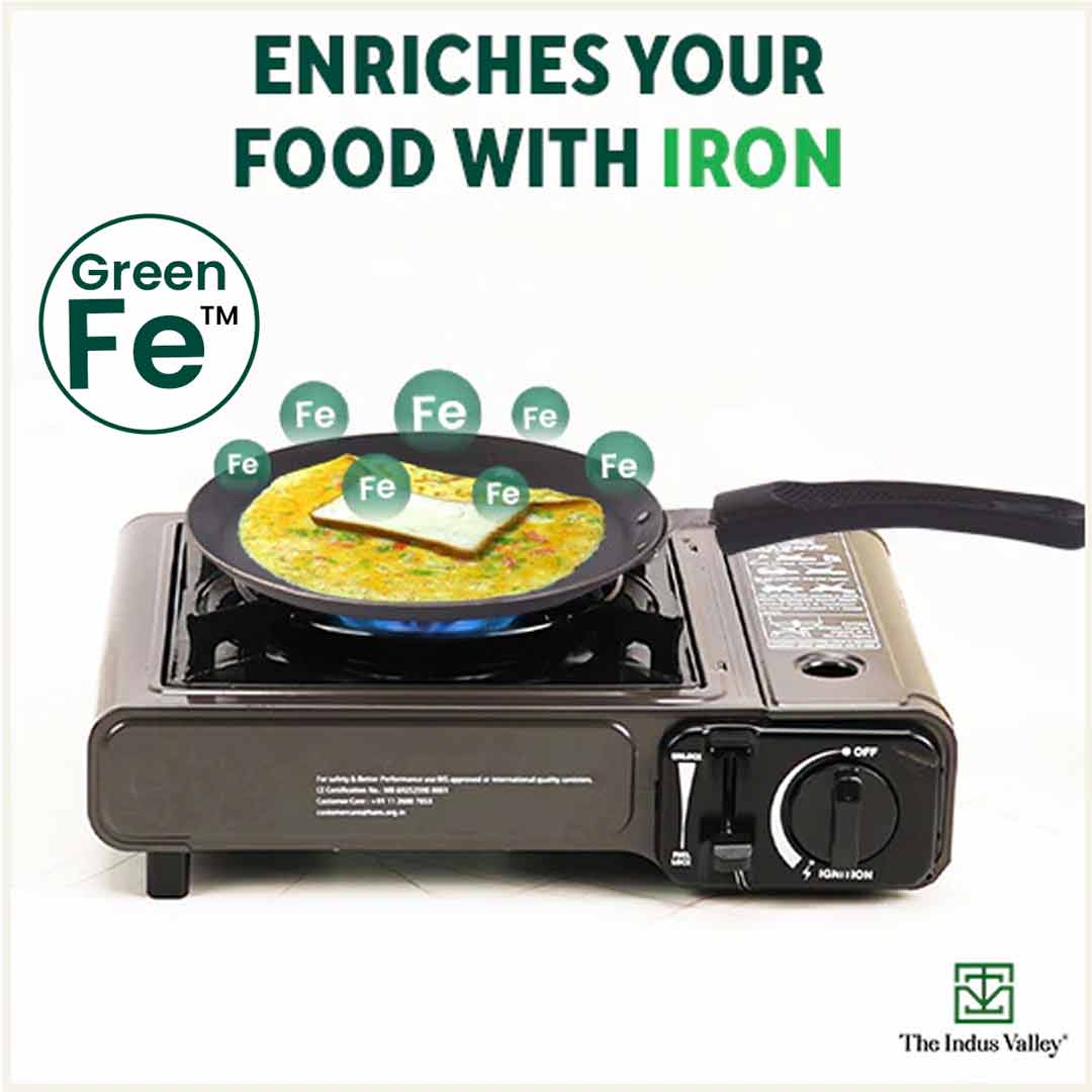 100% Pure Sheet Iron Omelette Tawa 19cm with Bakelite Handle, Seasoned, Toxin-free, Induction, 19cm, 0.56kg