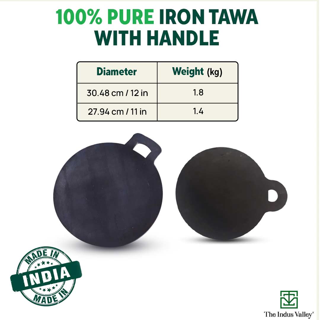 100% Pure Sheet Iron Tawa + Free ₹110 Spatula, Pre-seasoned, Toxin-free, 30.5cm, 1.8 / 1.4 kg