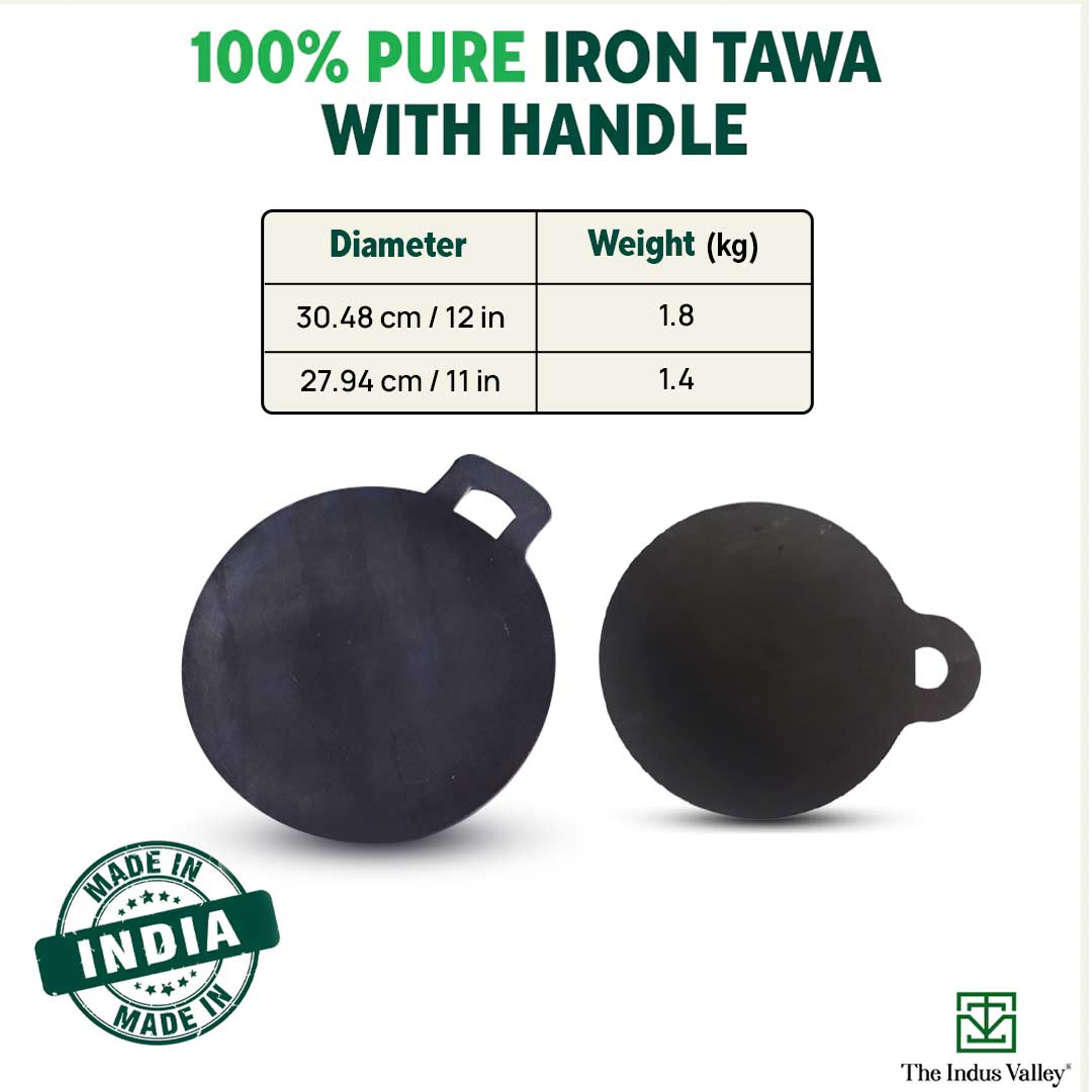 100% Pure Sheet Iron Tawa 30.5cm + Free ₹ 110 Spatula, Pre-seasoned, Toxin-free  1.8 / 1.4 kg