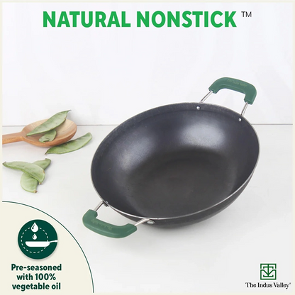100% Pure Sheet Iron Kadai with Silicon Handle, Seasoned, Toxin-free