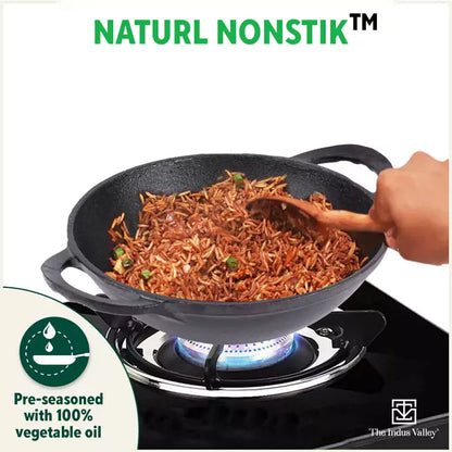 CASTrong Cast Iron Kadai, Pre-seasoned, Nonstick, 100% Pure, Toxin-free, 25.2cm, 2.2L, 2.37kg