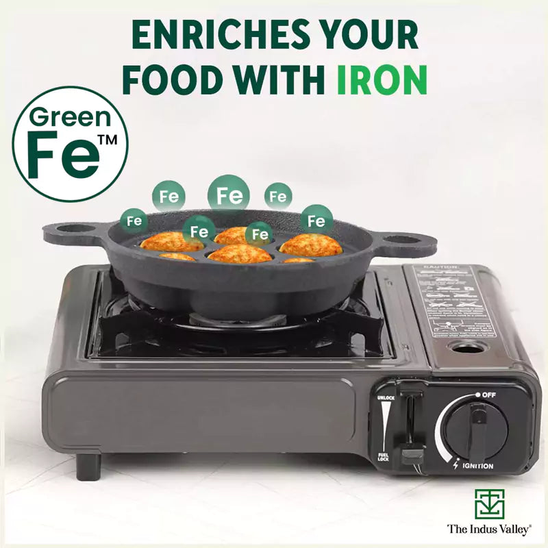 CASTrong Cast Iron Paniyaram/Appe Pan, Pre-seasoned, Natural Nonstick, 100% Pure, Toxin-free, 7 Pit, 18.9cm, 2.3kg