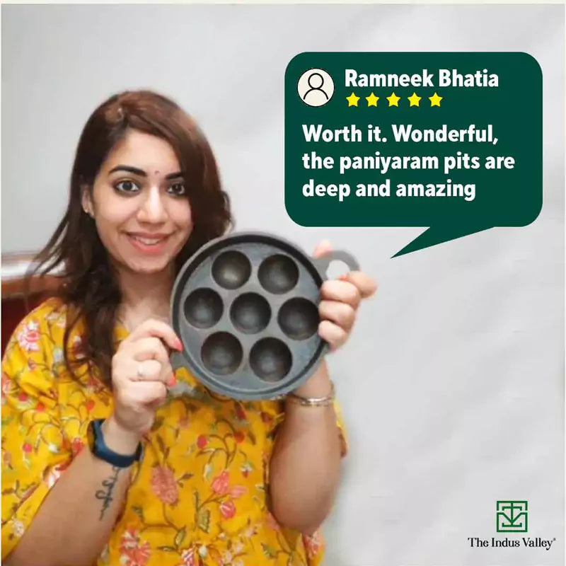 CASTrong Cast Iron Paniyaram/Appe Pan, Pre-seasoned, Natural Nonstick, 100% Pure, Toxin-free, 7 Pit, 18.9cm, 2.3kg