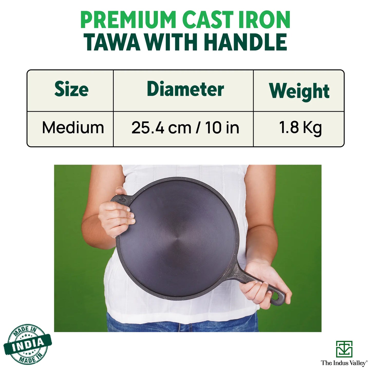 CASTrong Cast Iron Concave Tawa+Free ₹110 Spatula, Pre-seasoned, Nonstick, 100% Pure, Toxin-free, 25.4cm, 1.9kg
