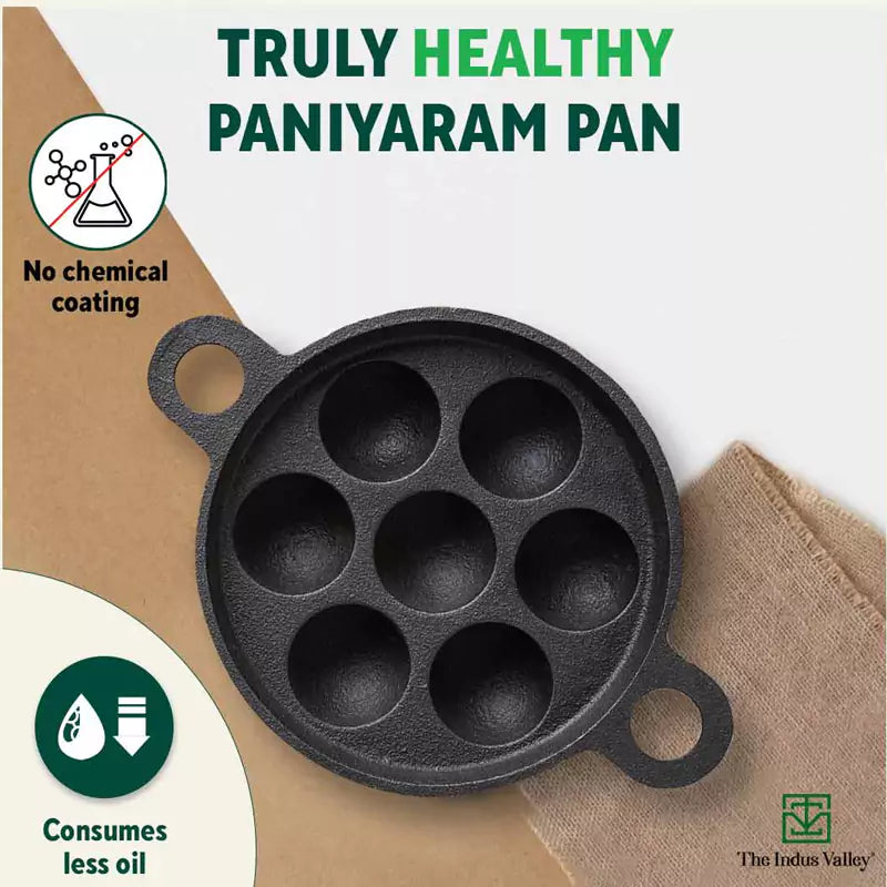 CASTrong Cast Iron Paniyaram/Appe Pan, Pre-seasoned, Natural Nonstick, 100% Pure, Toxin-free, 7 Pit