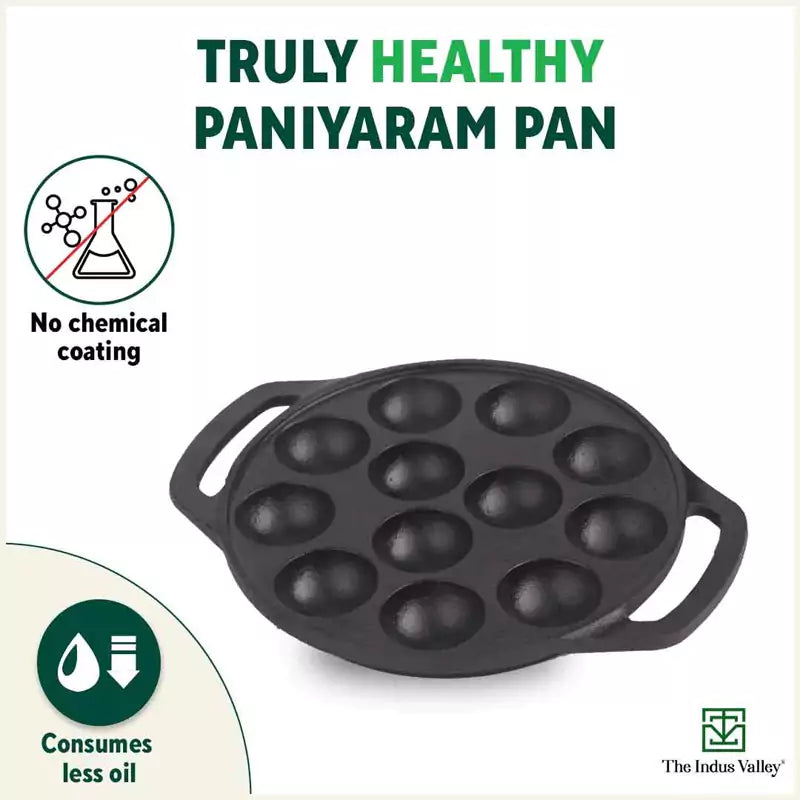 Mannar Craft Store  Pre-Seasoned Smooth Cast Iron Paniyaram Pan/Appam Pan/Kuzhi  Pan Patra 12 Mould