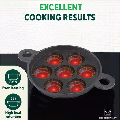 CASTrong Cast Iron Paniyaram/Appe Pan, Pre-seasoned, Natural Nonstick, 100% Pure, Toxin-free, 7 Pit, 18.9cm, 2.3kg