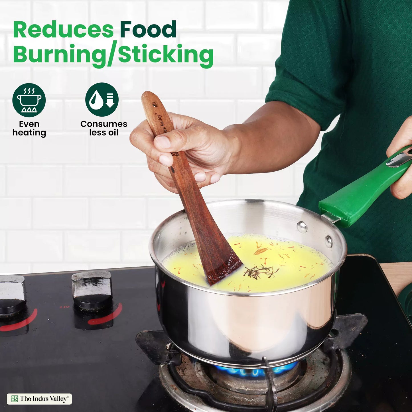 Tri-Steel Stainless Steel Tea/Milk Pan+ Lid, Premium Quality, Tri-ply (3 Layer) Bottom, Soft-touch Handle, 100% Toxin-free, Non-stick, Induction & Gas, 1.6L, 16cm H