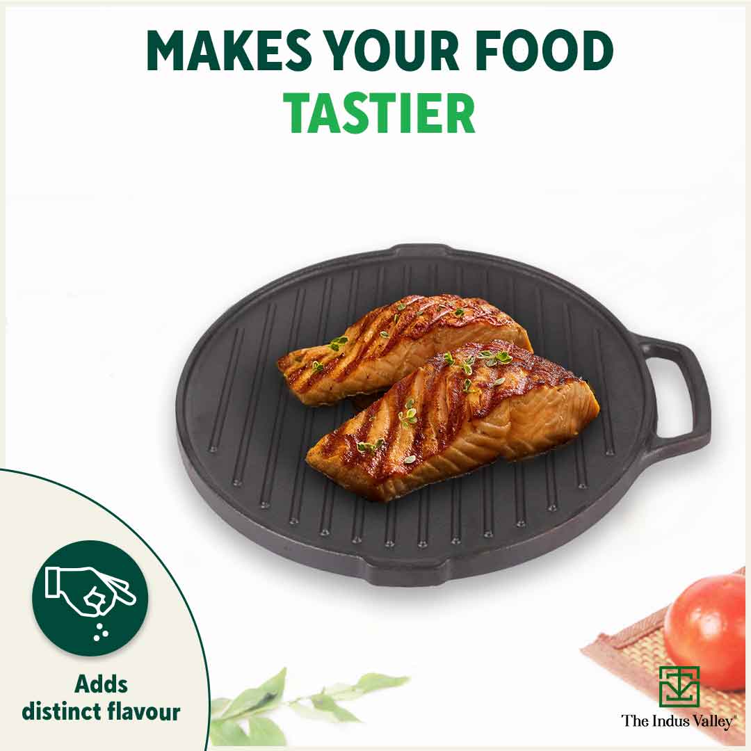 CASTrong Cast Iron 2-in-1 Griddle (Grill Pan Tawa), Pre-seasoned, 100% Pure, Toxin-free, Induction, Round, 26cm, Kg 26cm Kg
