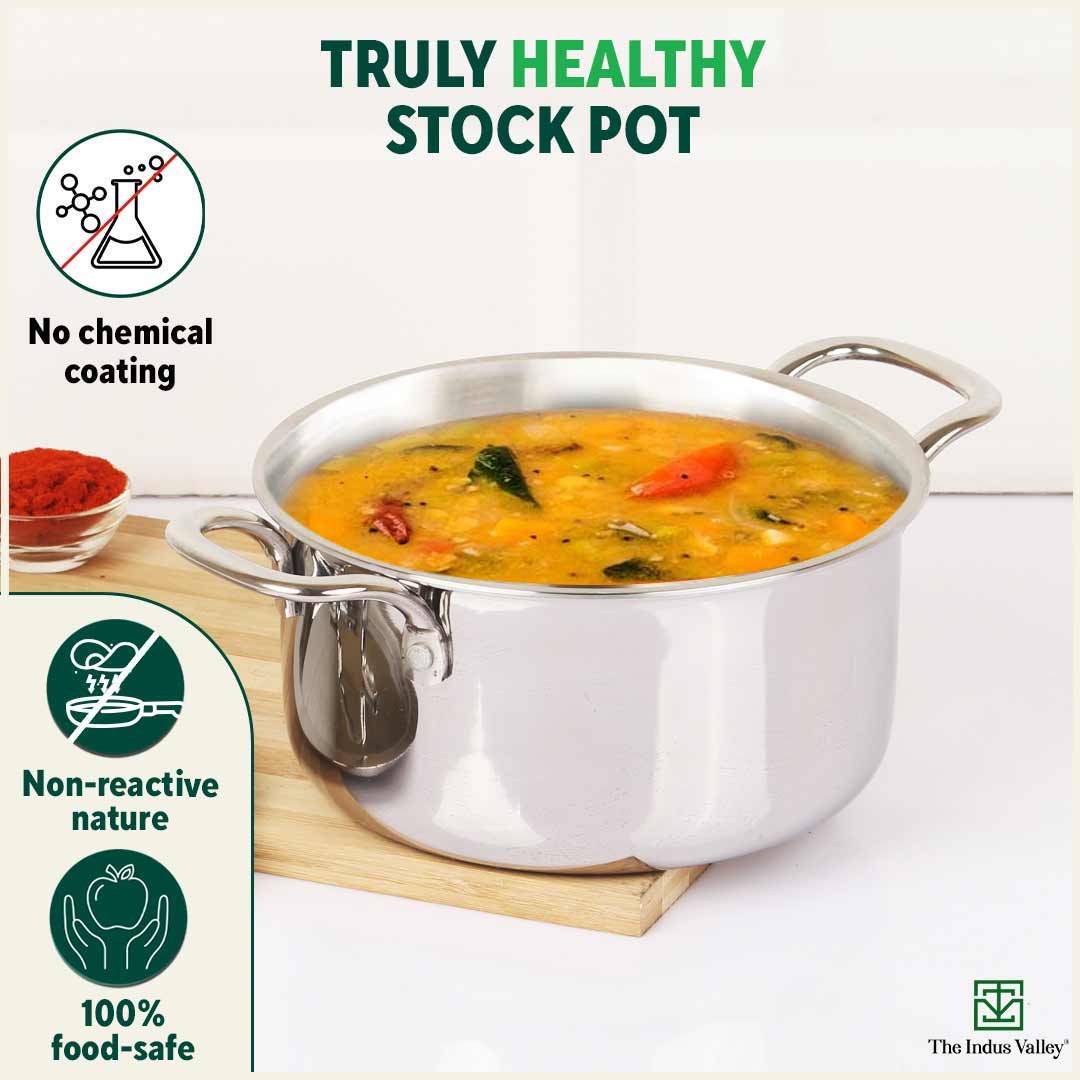 TurboCuk Triply Stainless Steel Casserole/ Stock Pot/ Sauce Pot with Steel Lid, Premium 3 Layer Body, Induction, Non-stick, 2.1L
