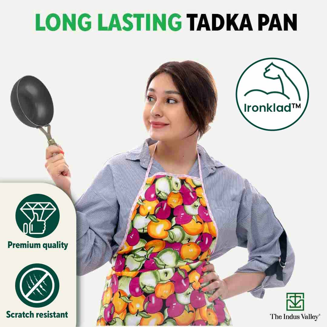100% Pure Sheet Iron Tadka Pan with Wooden/Silicone Handle, Seasoned, Toxin-free, 0.8/0.43ml