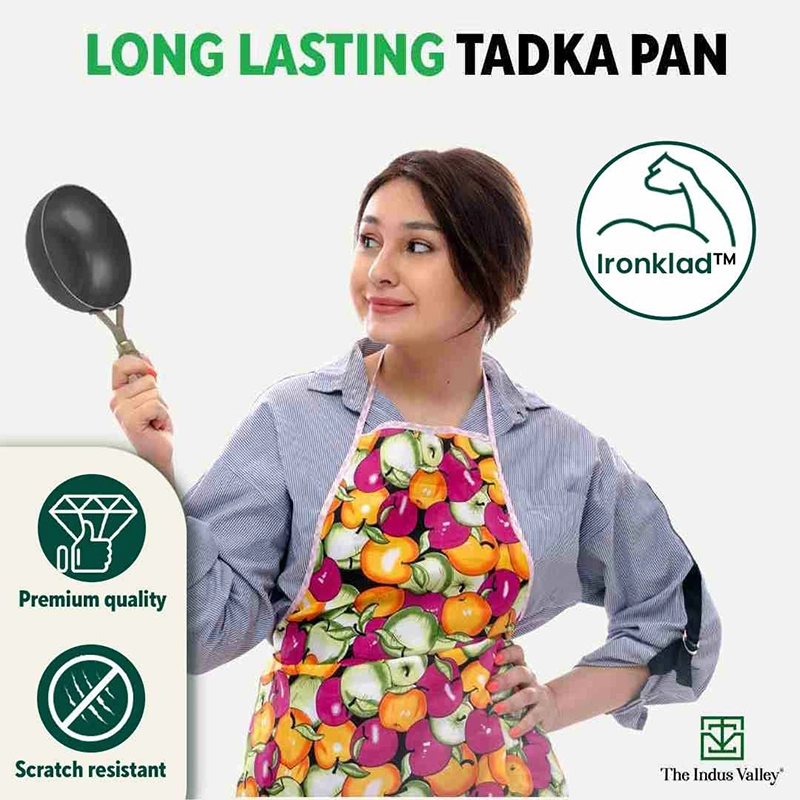 100% Pure Sheet Iron Tadka Pan 0.8/0.43ml with Wooden/Silicone Handle, Seasoned, Toxin-free
