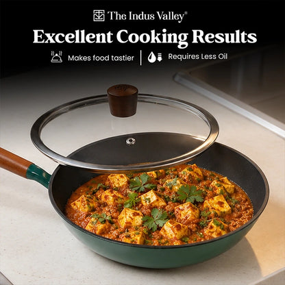 Enamel Coated Cast Iron Fry Pan with Glass Lid - 24cm | Induction & Gas Compatible