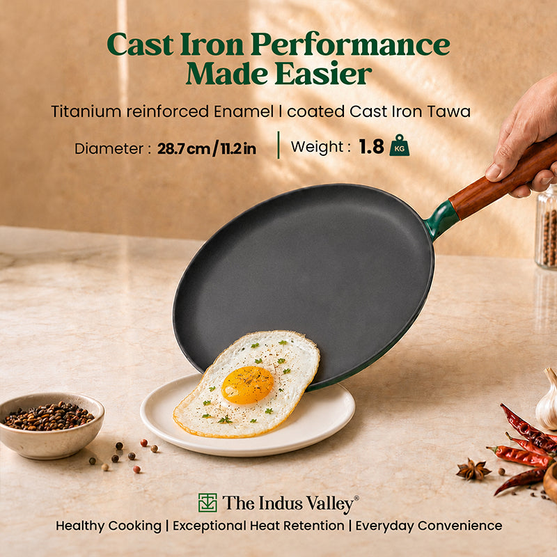 Enamel Coated Cast Iron Dosa Tawa - 28cm | Induction & Gas Compatible