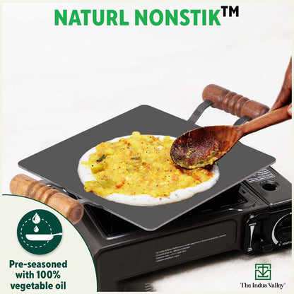 Iron Dosa Tawa - Square - Wooden Handle