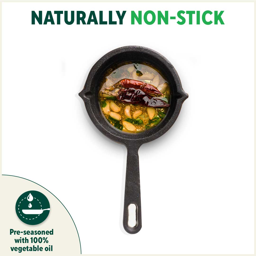 CASTrong Cast Iron Tadka Pan, Pre-seasoned, Natural Nonstick, 100% Pure, Toxin-free, Induction