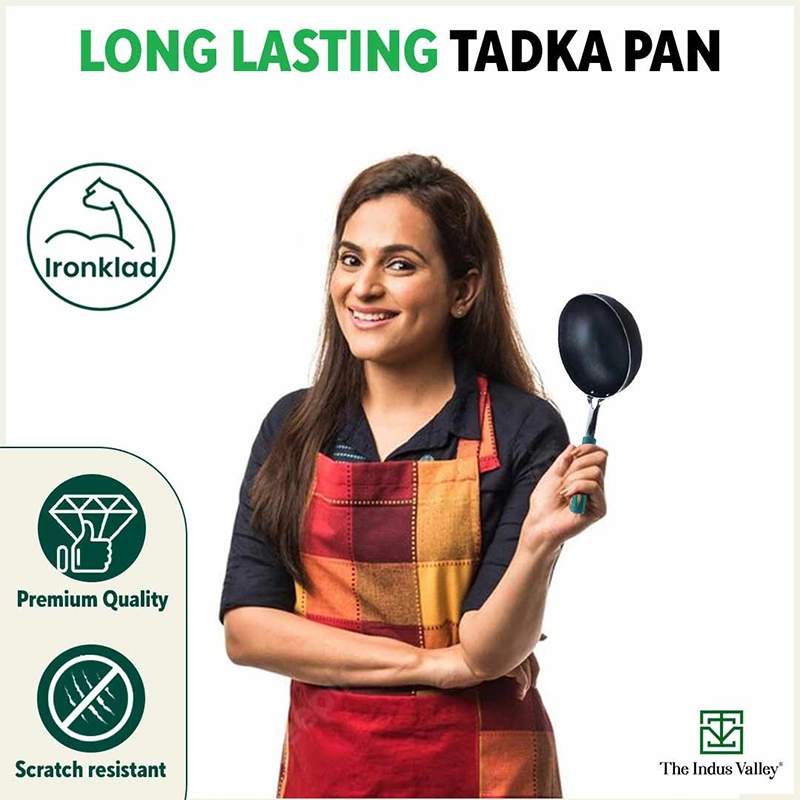 100% Pure Sheet Iron Tadka Pan 13.3cm, Silicone Handle, Seasoned, Toxin-free