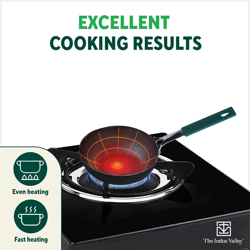 100% Pure Sheet Iron Tadka Pan, Silicone Handle, Seasoned, Toxin-free, 13.3cm / 0.43ml