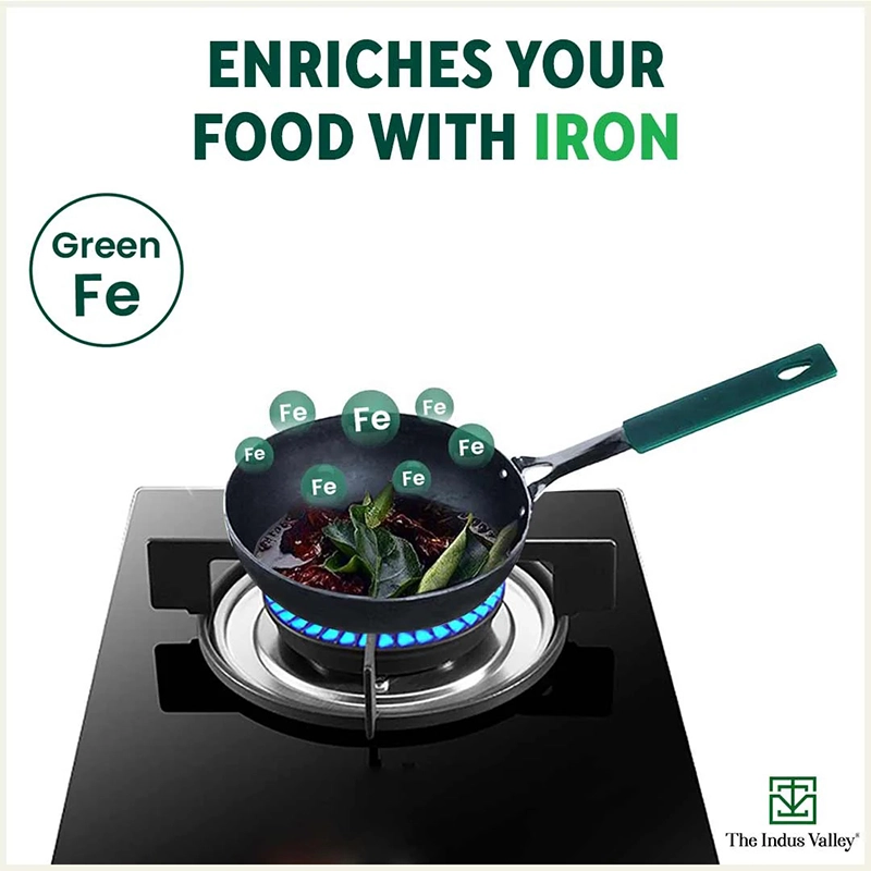 100% Pure Sheet Iron Tadka Pan 13.3cm, Silicone Handle, Seasoned, Toxin-free