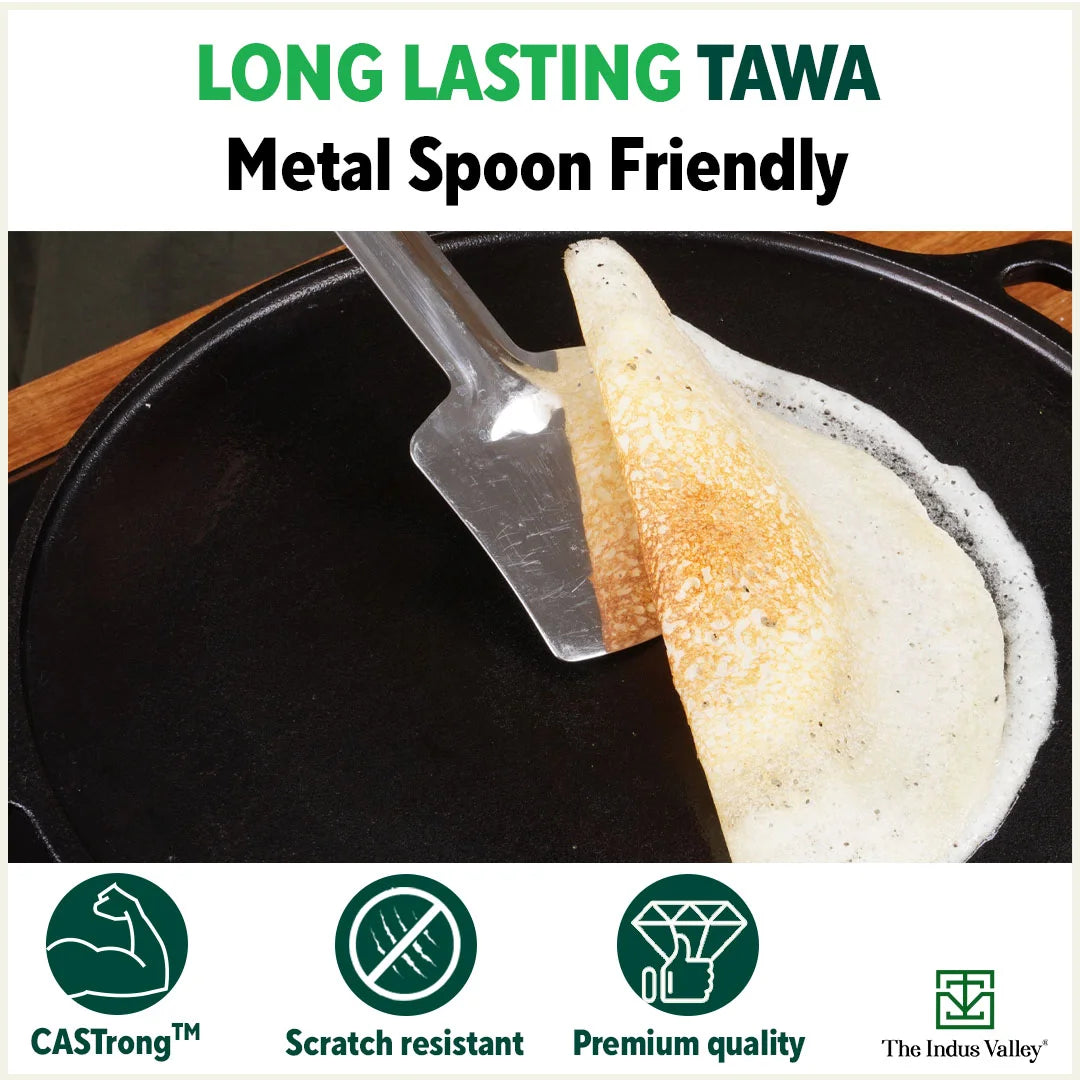 CASTrong Cast Iron Tawa, Silicon Handle,Pre-seasoned, Nonstick, 100% Pure, Toxin-free, Induction, 25.5cm, 2.2kg