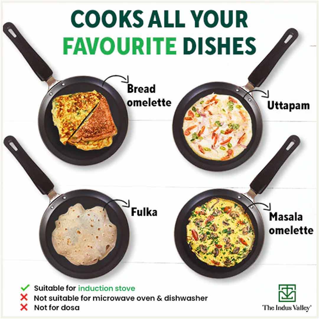 100% Pure Sheet Iron Omelette Tawa 19cm with Bakelite Handle, Seasoned, Toxin-free, Induction, 19cm, 0.56kg