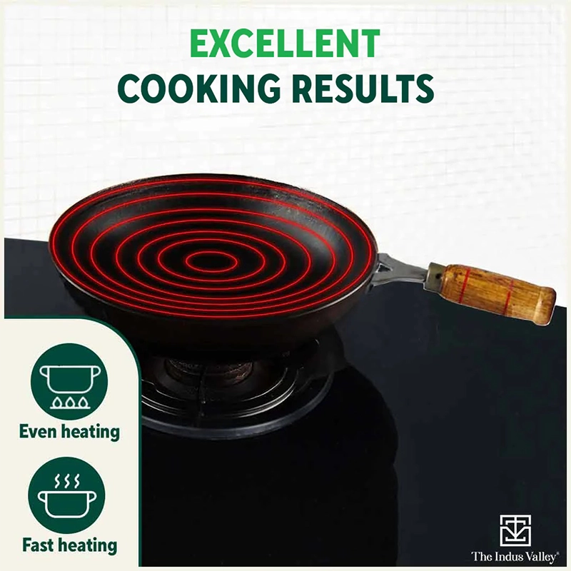 100% Pure Iron Wok 2.2/4.2L with Wooden Handle, Toxin-free Sheet Iron, Pre-seasoned 1/1.5kg