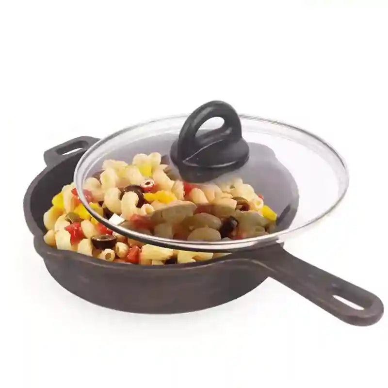 20.3cm CASTrong Cast Iron Fry Pan/Skillet 1.3L, Glass Lid, Pre-seasoned, Natural Nonstick, 100% Pure, Induction