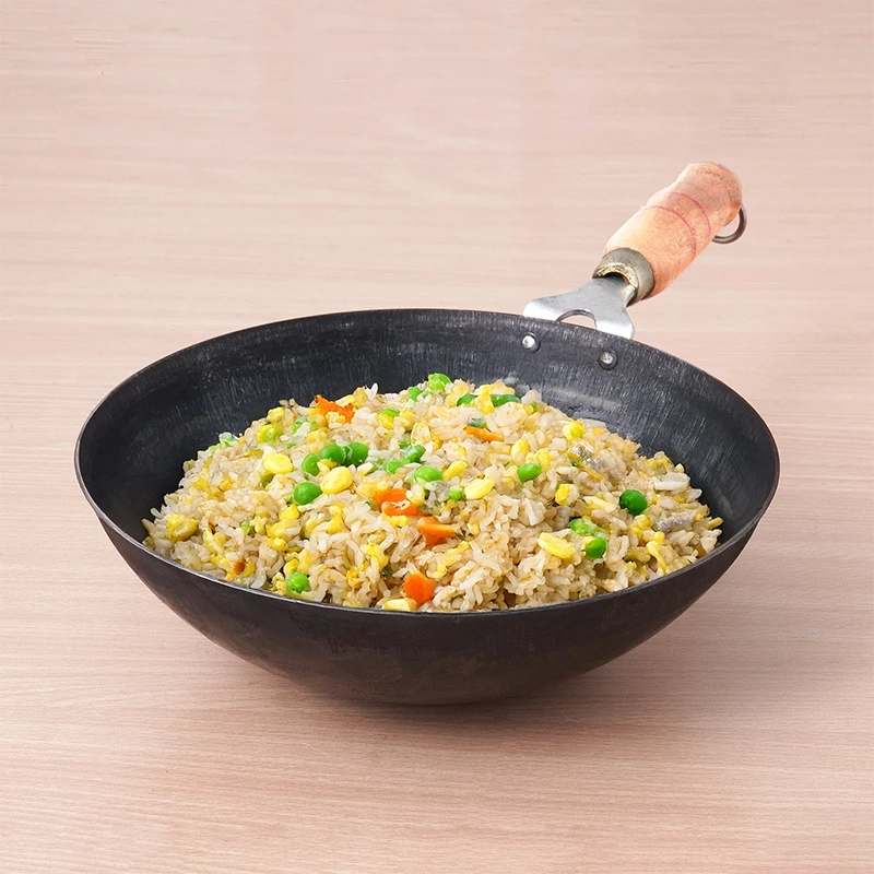 100% Pure Iron Wok 2.2/4.2L with Wooden Handle, Toxin-free Sheet Iron, Pre-seasoned 1/1.5kg