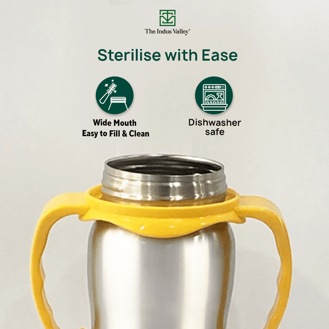 Stainless Steel Baby Feeding Bottle with Twin Handle,Yellow,Green,290 ML,9+ Months Babies ,BPA free