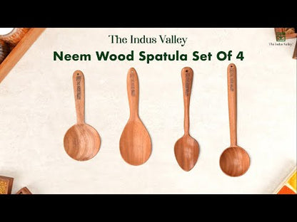 100% Natural Neem Wood Cooking & Serving Spoons/Spatula/Ladles, Set of 4, Toxin-free, Anti-microbial