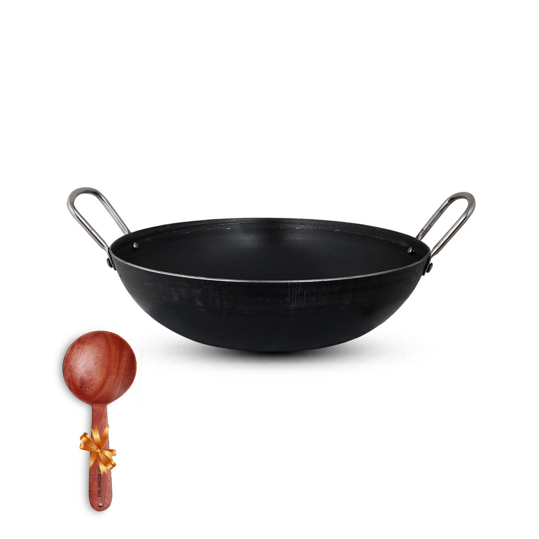 Iron Kadai with Flat Base + Free Cooking Ladle (Serve)