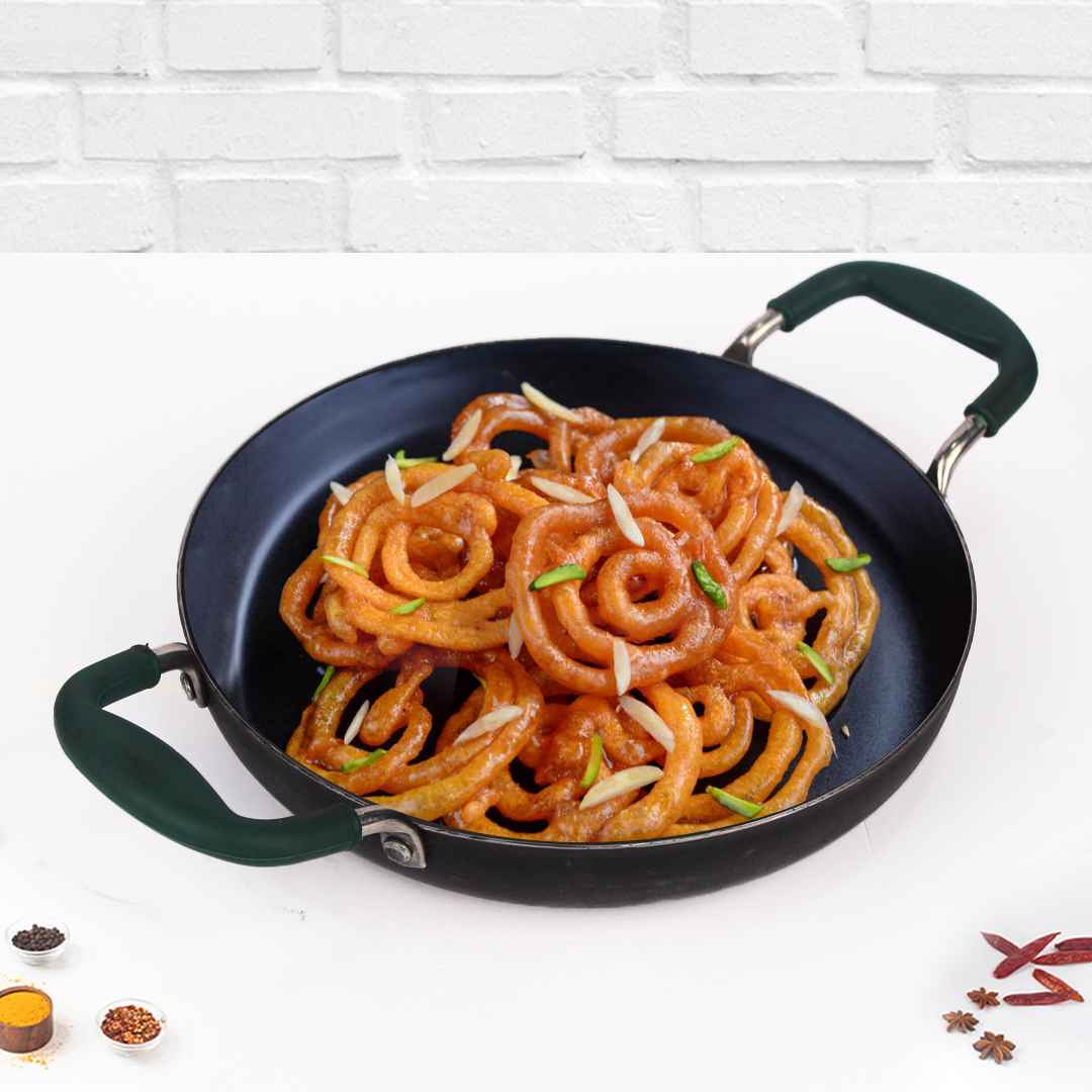 100% Pure Sheet Iron Kadai/ Jalebi/ Paella Pan, Silicone Cool Handles, Seasoned, Toxin-free, Induction, 25.4cm, 1.4L