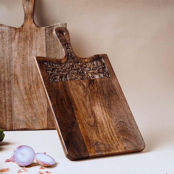 Mango Wood Carved Chopping Board with Handle - The Indus Valley