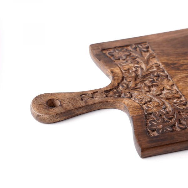 Mango Wood Carved Chopping Board with Handle - The Indus Valley