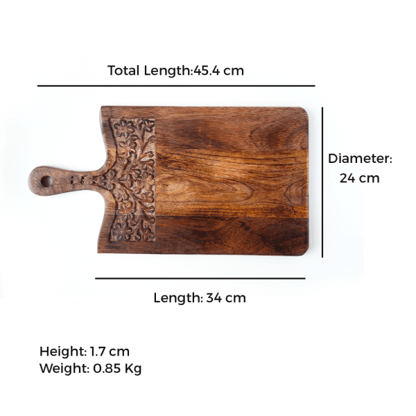 Mango Wood Carved Chopping Board with Handle - The Indus Valley