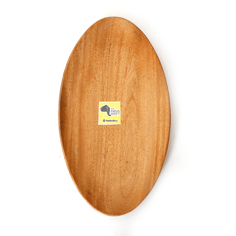 Neem Wood Serving Platter Eye Shaped | Dimensions: (25 x 14.3 x 1.5) CM - The Indus Valley
