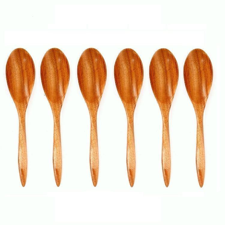 Neem Wood Serving Spoon - Set of 6 - Oval | 17 cm - The Indus Valley