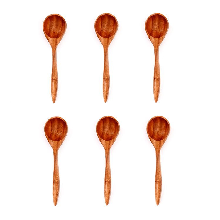 Neem Wood Serving Spoon - Set of 6 - (Soup Spoon) | 19 cm - The Indus Valley