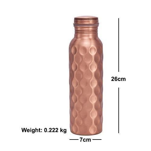 Pure Copper Hammered Water Bottle (Diamond cut )- 1000 ml - The Indus Valley