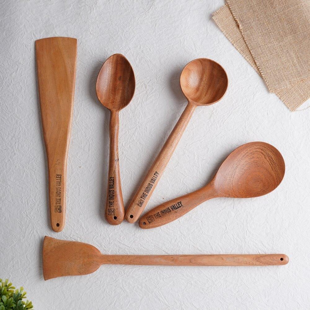 Wooden Spatula for Cooking & Serving [ Neem Wood ] – Set of 5 - The Indus Valley